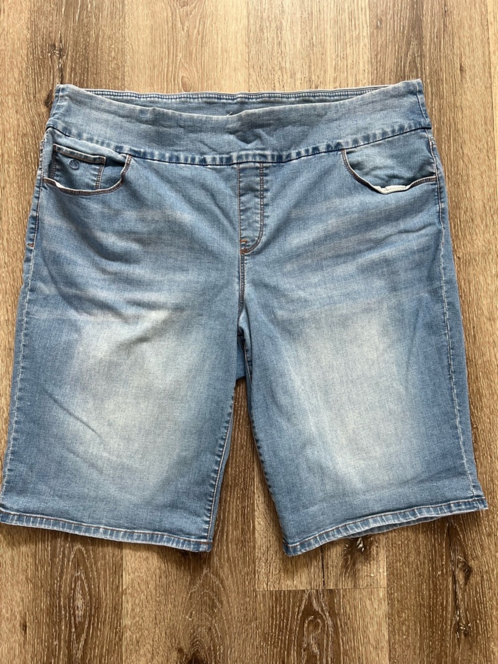 Light Wash Denim Bermuda Pull On Shorts